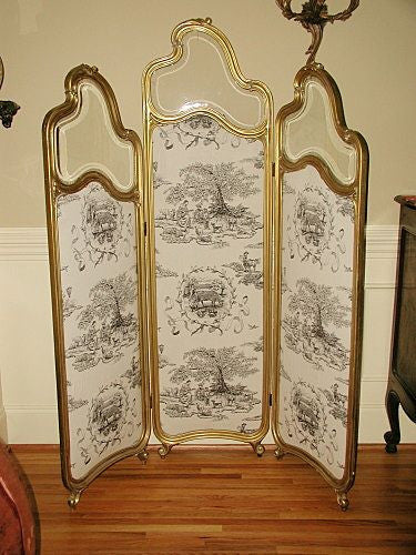 French Toile Screen Beveled Glass Gilt Early 1900's