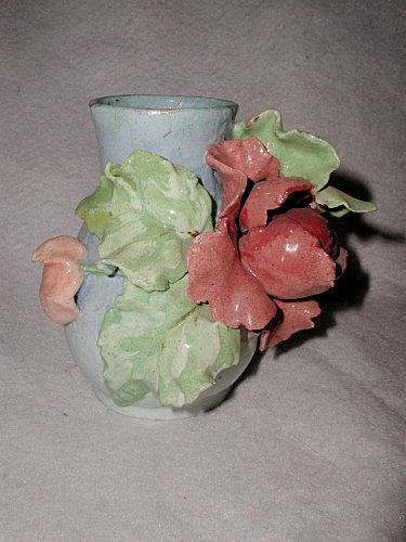 French Barbotine Vase Applied Floral 19th Century