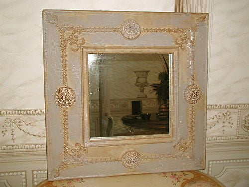 Square Mirror Gesso Wood Carved Appliques C.1900