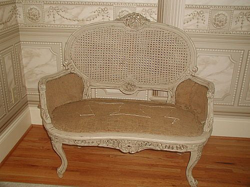 French caned settee late 19th C hand carved