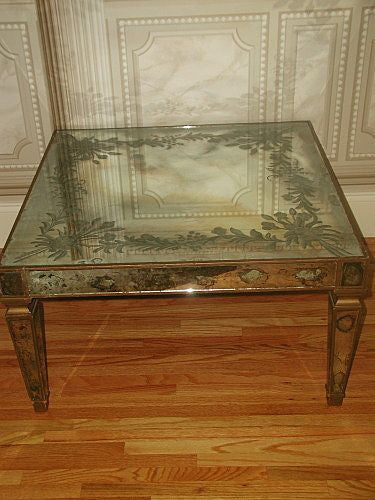 Italian mirrored table early 1900's reverse glass painted