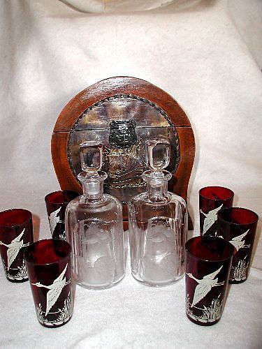 Masculine English Tantalus C.1880 With Decanters Glasses
