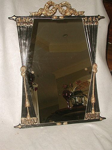 Unusual window mirror carved wooden early 1900's gilt black