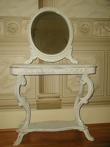 Vanity table mirror set french carved C.1900 original paint