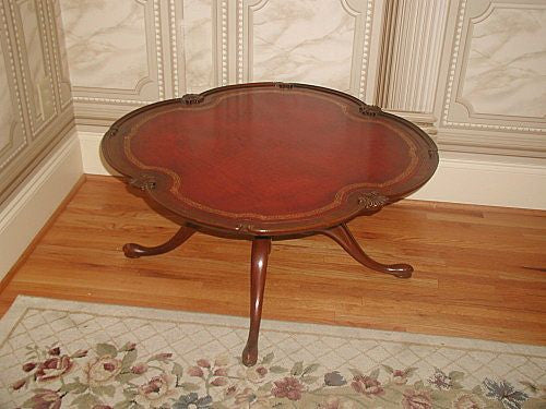 Mahogany leather table coffee gold tooling early 1900's