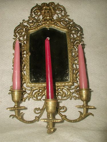 Mirrored Sconce Solid Brass Beveled 19th Century France