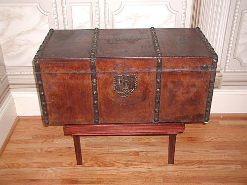 Leather Trunk Table 19th Century Initialed Coffee or Side Table