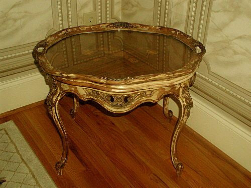 French tray table inlaid walnut 19th C Louis XV hand carved