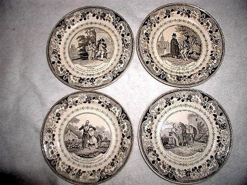 Signed Military Plates French Set 19th C Montereaul Transferware