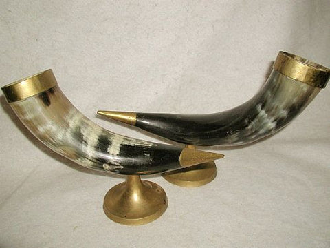 Footed Horn Sconces Pair Brass Accents Early 1900's