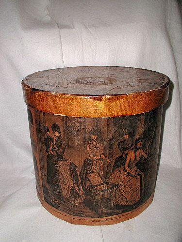 Wooden Hat Box 19th C Harper's Bazaar And Treasury Notes Covering