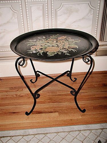 Tole tray table France 19th century hand painted