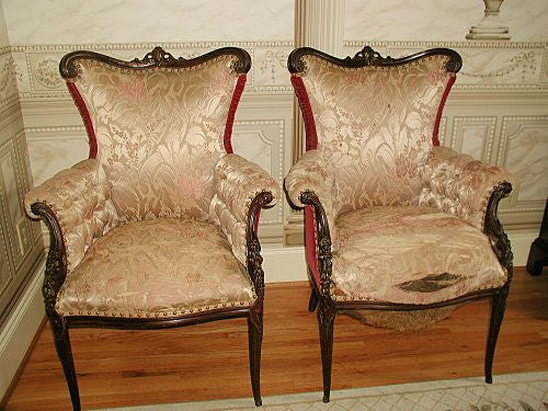 Mahogany Bergere Chairs France Hand Carved Mid 19th Century