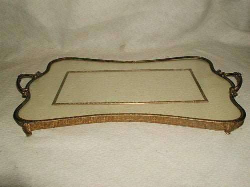 Bronze silk tray France 19th C vanity dresser under glass