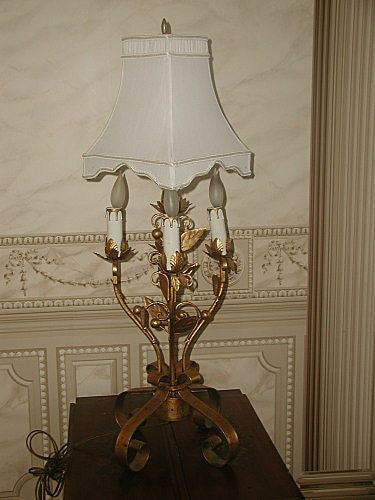 Florentine gilt lamp Early 1900's Silk White Shade