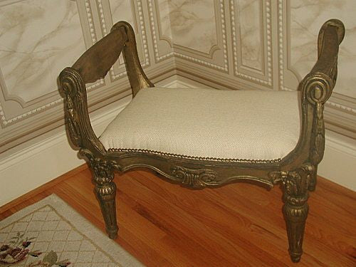 Italian Bronze Bench Wooden New Linen Seat C.1900