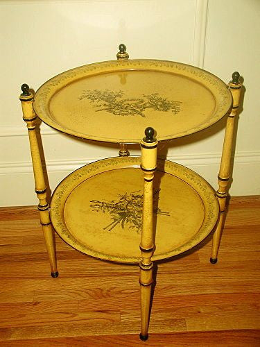 French Tole Table Yellow Black 2 Tier 19th Century