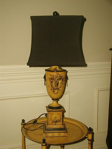 Italian Tole Lamp Late C.1900 Yellow Black New Silk Lampshade Rewired