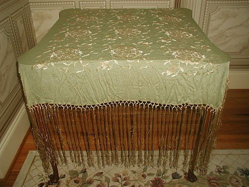Silk Piano Throw with Silk Macrame Gorgeous Fringe Early 1900's
