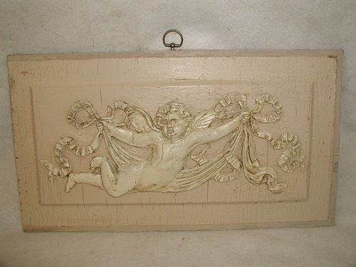 French Cherub Plaque 19th Century Hand Carved