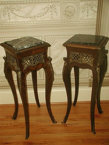 Marble Pedestal Tables France Mid 19th C Bronze Mounts Inserts