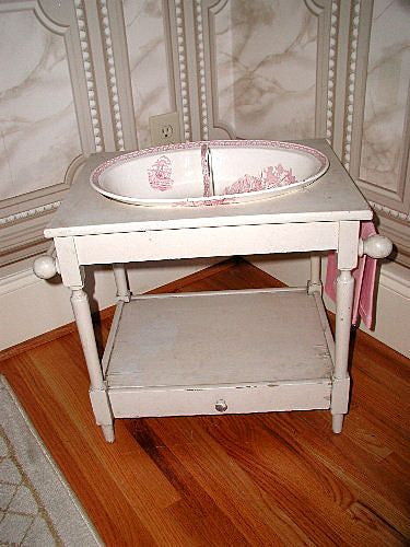French foot bath table C.1850-60 Longchamp porcelain unusua