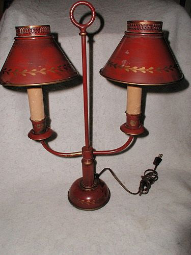 English Tole Lamp Double Arm Red Early 1900's