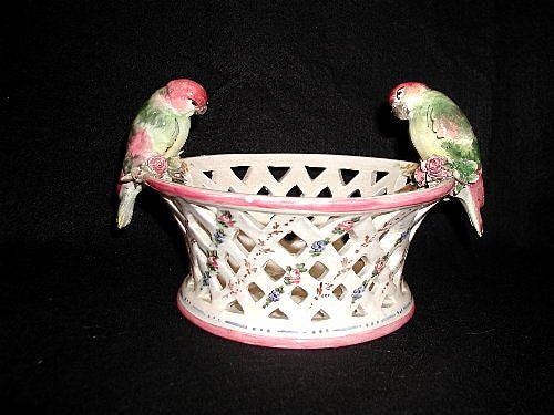Italian Parrot Vase Porcelain Hand Painted Early 1900's
