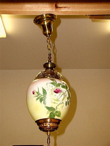 Porcelain Brass Chandelier Fixture Hand Painted Early 1900's