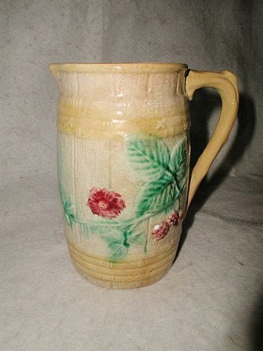 English Majolica Pitcher Floral Berry 19th Century