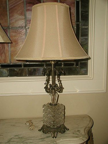 Crystal Brass Lamp New Silk Shade Rewired Early 1900's