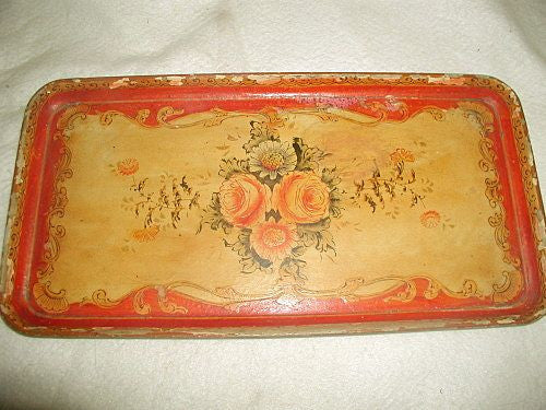 Papier Mache Tray Vibrant Coloring Early 1900's Hand Painted