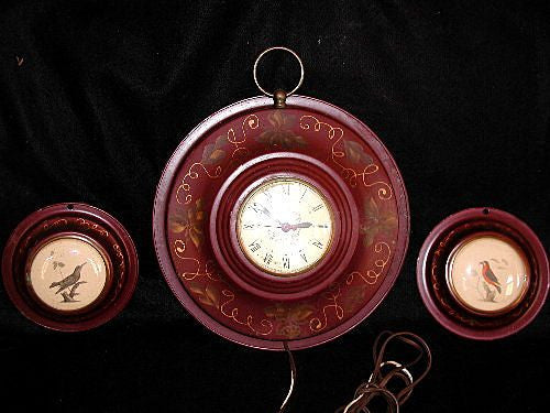 Tole Clock Set Sessions Electric Audubon Prints Early 1900's