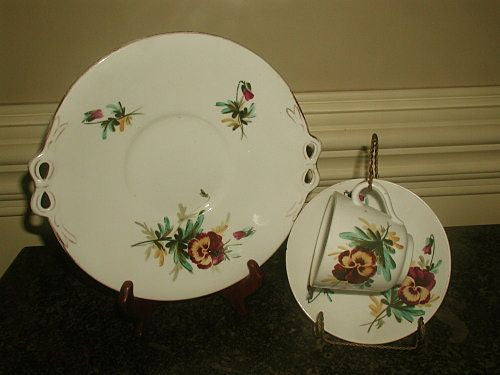 English Porcelain Set 19th C Hand Painted Plate Cup Saucer