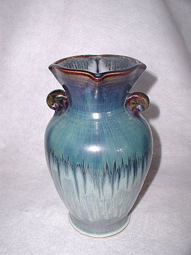 Hand Thrown Vase Pottery Dual Handles Signed 20th C