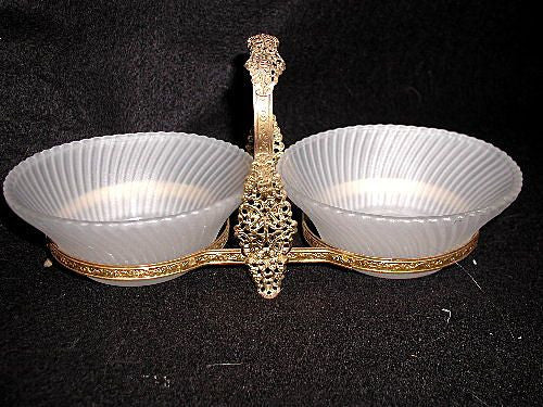 Relish Tray Bowls Handled 24K Satin Glass C.1900