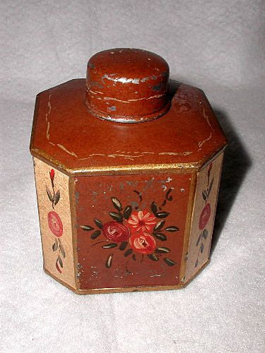 Belgium Tole Box Hand Painted Hexagonal C.1880