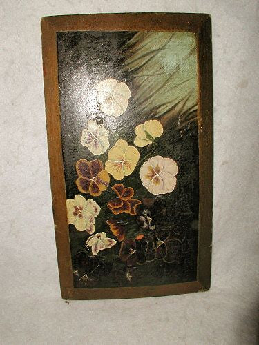 Pansy Oil Painting On Wood Early 1900's