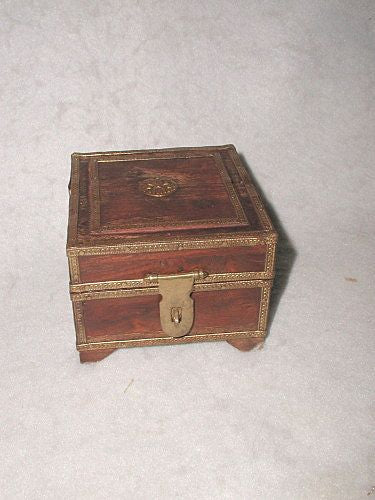 Wooden Brass Box Dresser France Hand Carved Early 1900's