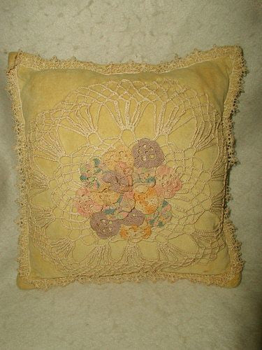 Hand Crocheted Pillow Velvet Background Lace Early 1900's