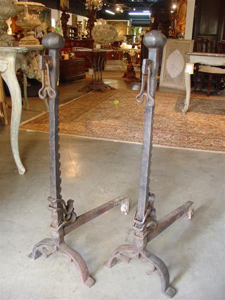 17th Century Hand Forged Andirons from France