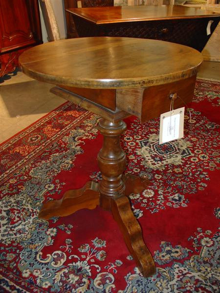 Round Antique Walnut Wood Table from France