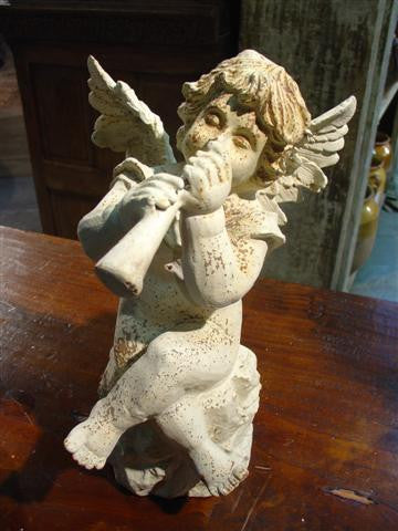Painted Cast Iron Musical Cherub from France-Flute