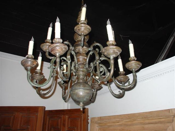 Polychromed Wood and Iron 12 Arm Chandelier