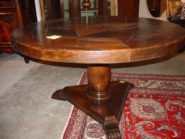 Inlaid, Round Walnut Wood Dining Table From France
