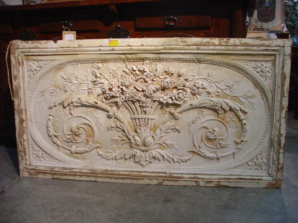 Architectural Overdoor Panel from France-Plaster Bas Relief, Wood Frame