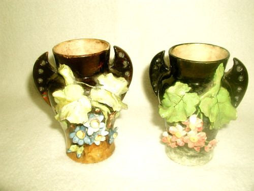 Pair Barbotine vases 19th century signed excellent condition