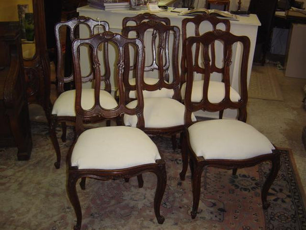 Set of 6 Oak Louis XV Style Chairs
