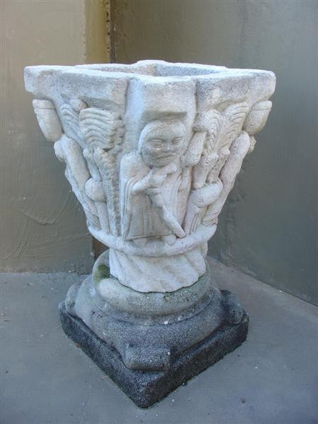 French Medieval Style Trapezoidal Shaped Urn on Base