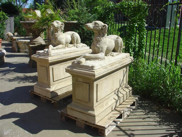 Pair of Salukis on Pedestals from France-Reconstituted Stone